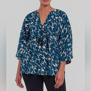 Rachel Zoe Empire Pullover Peasant Blouse Dark Aquamarine Large